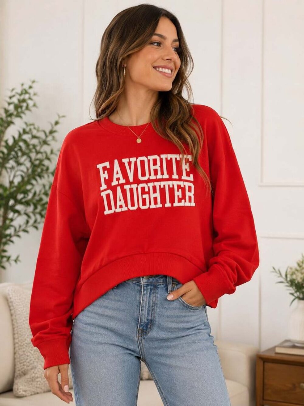 NWT Favorite Daughter Embroidered Sweatshirt Red ~ L ~ Francesca’S
